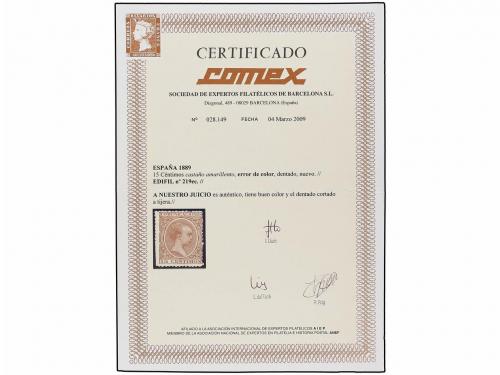 (*) ESPAÑA. Ed. 215ec. 15 cts. castaño rojo ERROR DE COLOR, 