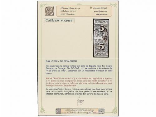 ° ESPAÑA. Ed. 592s. 5 cts. negro. Pareja vertical SIN DENTAR