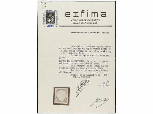 * ESPAÑA. Ed. 70it. 12 cuartos azul y rosa. Variedad CLICHE 