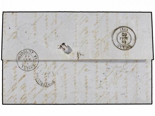 ✉ ESPAÑA. Ed. 53F. 1862. BARCELONA a MILLÁN. 12 cuartos carm