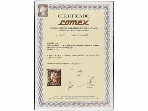 ° ESPAÑA. Ed. 1. 6 cuartos negro, pl. I. Mat. AB de VALLADOL