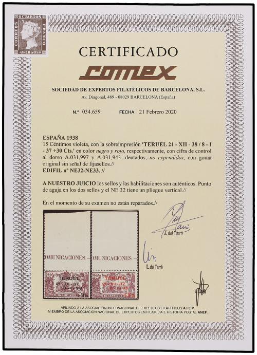 ** ESPAÑA. Ed. NE 32/33. NO EMITIDOS. TOMA DE TERUEL. Serie 