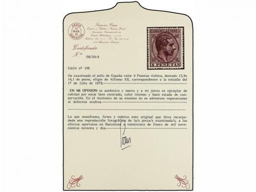 * ESPAÑA. Ed. 198. 4 pts. violeta. Color excepcional. PIEZA 