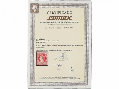 (*) ESPAÑA. Ed. 53. 12 cuartos carmín. MAGNÍFICO EJEMPLAR. C