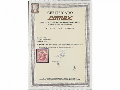 (*) ESPAÑA. Ed. 33. 4 cuartos carmín. PIEZA DE LUJO. Cert. C