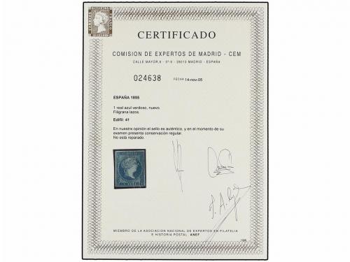 * ESPAÑA. Ed. 41. 1 real verde azulado. MAGNÍFICO EJEMPLAR. 