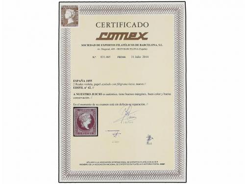 * ESPAÑA. Ed. 42. 2 reales violeta. PIEZA DE LUJO. Cert. COM