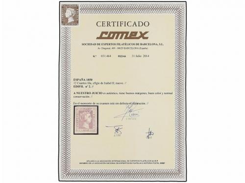 (*) ESPAÑA. Ed. 2. 12 cuartos lila. MAGNÍFICO EJEMPLAR. Cert