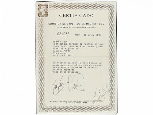** ESPAÑA. Ed. 758s. HB SIN DENTAR. LUJO. Cert. CEM. Cat. 1.