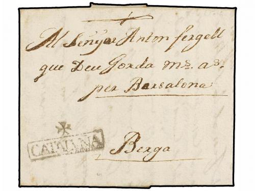 ✉ ESPAÑA. 1766. CONILL a BERGA. Marca +/CATALUÑA de CALAF. P