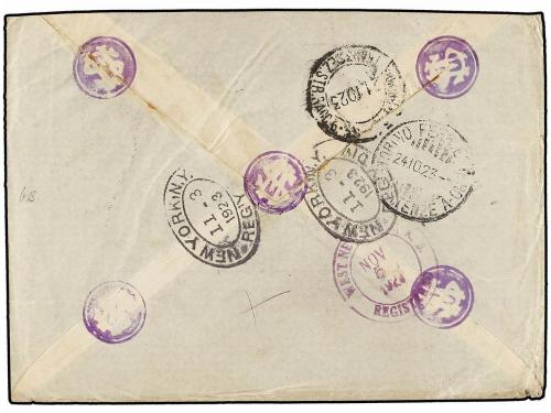 ✉ ERITREA. 1923. ADI UGRI a NEW YORK. Sobre certificado fran