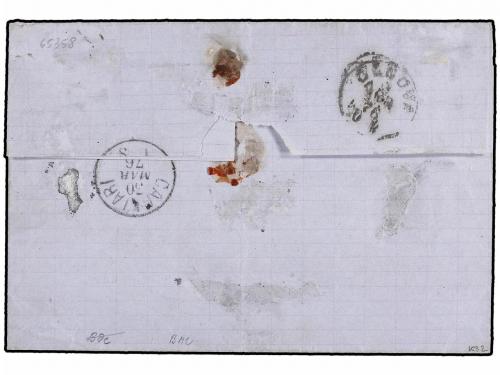 ✉ TUNEZ. 1876. SFAX a GÉNOVA. Envuelta franqueada con sellos