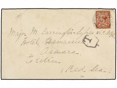 ✉ ERITREA. 1924. GRAN BRETAÑA a ASMARA (Eritrea). 1 1/2 d. c