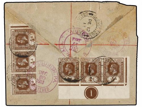 ✉ CAIMANES. 1913. GRAN CAYMAN to U.S.A. 1 d. postal stationa