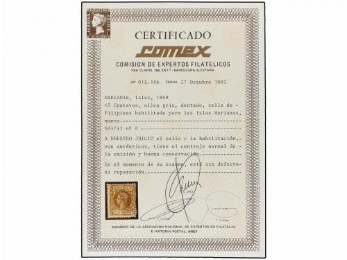 * COLONIAS ESPAÑOLAS: MARIANAS. Ed. 6. 15 cts. castaño. Muy 