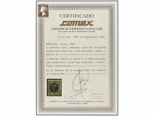 * COLONIAS ESPAÑOLAS: MARIANAS. Ed. 4. 6 ctvos. azul. MAGNÍF