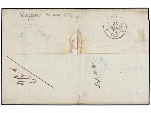 ✉ ESPAÑA. Ed. 148 (2). 1875. BARCELONA a FRANCIA. 40 cts. li