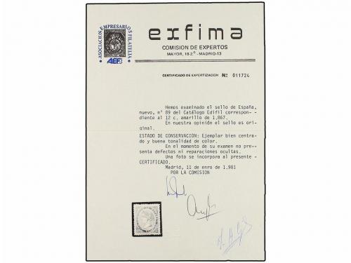 (*) ESPAÑA. Ed. 89. 12 cuartos amarillo. Excelente centraje.