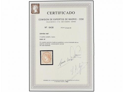 (*) ESPAÑA. Ed. 87. 2 cuartos castaño. PIEZA DE LUJO. Cert. 