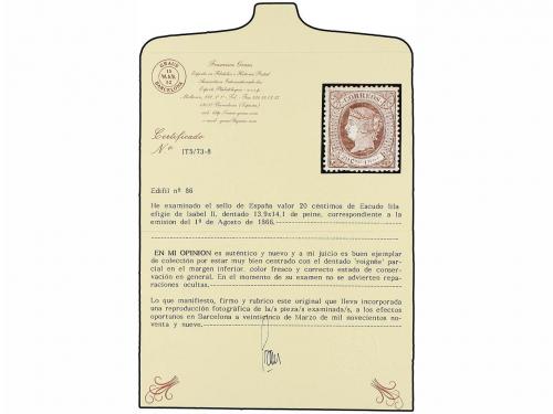 * ESPAÑA. Ed. 86. 20 cts. lila. Excelente centraje. MAGNÍFIC