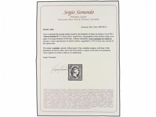 (*) ESPAÑA. Ed. 6. 6 cuartos negro. PIEZA DE LUJO. Cert. SIS