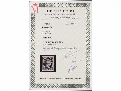 (*) ESPAÑA. Ed. 6. 6 cuartos negro. PIEZA DE LUJO. Cert. SIS