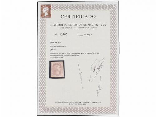 (*) ESPAÑA. Ed. 2. 12 cuartos lila. PIEZA DE LUJO. Cert. CEM