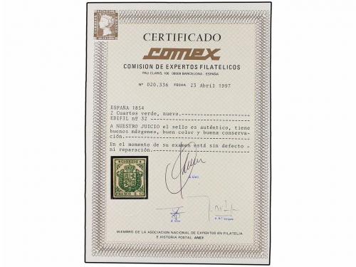(*) ESPAÑA. Ed. 32. 2 cuartos verde. PIEZA DE LUJO. Cert. CO