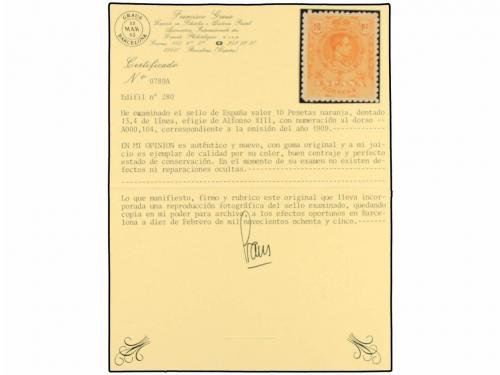 ** ESPAÑA. Ed. 280. 10 pts. naranja. PIEZA DE LUJO. Cert. GR