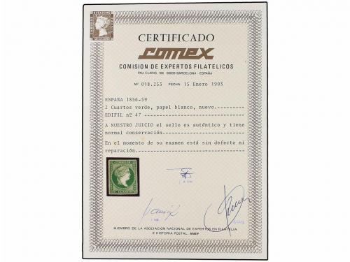 * ESPAÑA. Ed. 47. 2 cuartos verde. MAGNÍFICO EJEMPLAR. Cert.