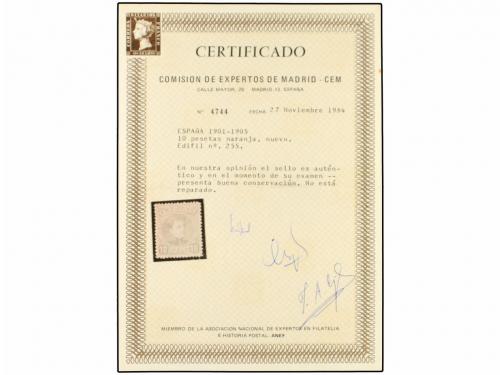 ** ESPAÑA. Ed. 255. 10 pts. naranja. PIEZA DE LUJO. Cert. CE