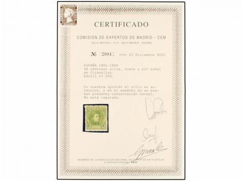 ** ESPAÑA. Ed. 250. 40 cts. oliva. PIEZA DE LUJO. Cert. CEM.