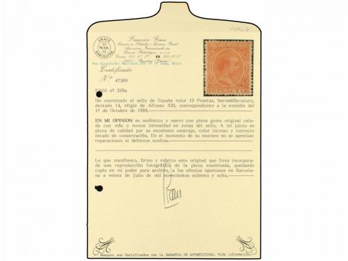 * ESPAÑA. Ed. 228. 10 pts. naranja. PIEZA DE LUJO. Cert. CEM