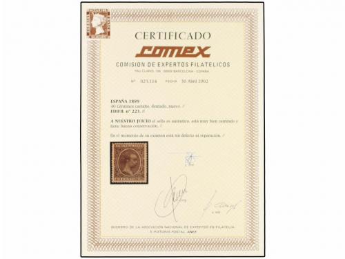 * ESPAÑA. Ed. 223. 40 cts. castaño. PIEZA DE LUJO. Cert. COM