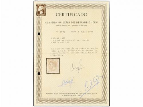 (*) ESPAÑA. Ed. 209. 10 pts. sepia oliva. PIEZA DE LUJO. Cer