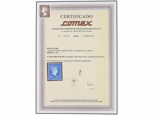 (*) ESPAÑA. Ed. 41. 1 real azul. MAGNÍFICO EJEMPLAR. Cert. C