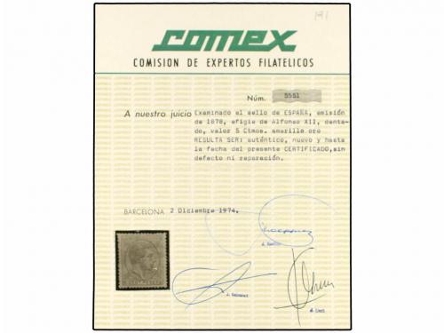 (*) ESPAÑA. Ed. 191. 5 cent. amarillo. PIEZA DE LUJO. Cert. 