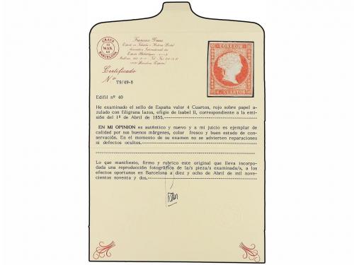 * ESPAÑA. Ed. 40. 4 cuartos rojo. MAGNÍFICO EJEMPLAR. Cert. 