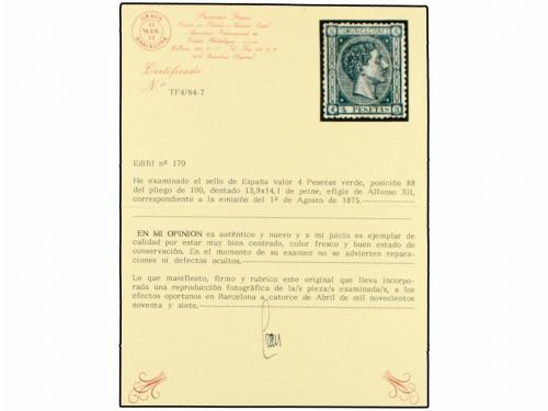 ** ESPAÑA. Ed. 170. 4 pts. verde. Centraje excepcional. PIEZ