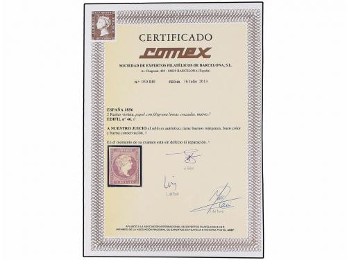 (*) ESPAÑA. Ed. 46. 2 reales violeta. PIEZA DE LUJO. Cert. C