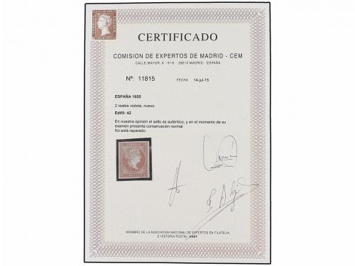 * ESPAÑA. Ed. 42. 2 reales violeta. PIEZA DE LUJO. Cert. CEM