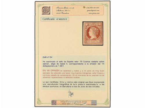 * ESPAÑA. Ed. 54. 19 cuartos castaño. MAGNÍFICO EJEMPLAR. Ce