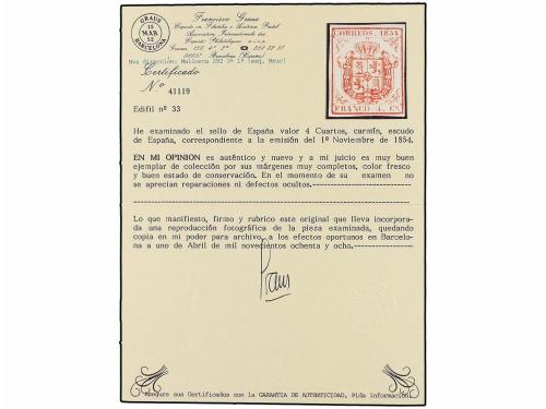 (*) ESPAÑA. Ed. 33. 4 cuartos carmín. MAGNÍFICO EJEMPLAR. Ce