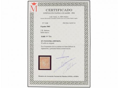* ESPAÑA. Ed. 73A. 2 reales salmón. PIEZA DE LUJO. Cat. 660 