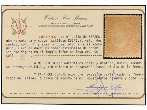 * ESPAÑA. Ed. 79A. 2 reales salmón. Sello de EXCELENTE PRESE