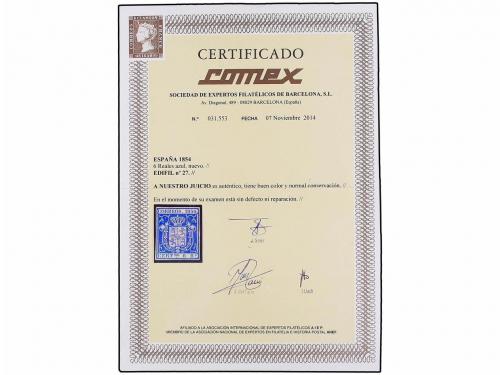 (*) ESPAÑA. Ed. 27. 6 reales azul. MAGNÍFICO EJEMPLAR. Cert.