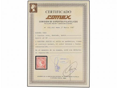 * ESPAÑA. Ed. 80. 2 cuartos carmín. Color excepcional. MAGNÍ