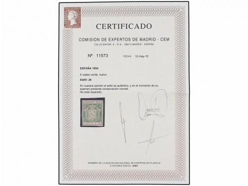 (*) ESPAÑA. Ed. 26. 5 reales verde. MAGNÍFICO EJEMPLAR. Cert