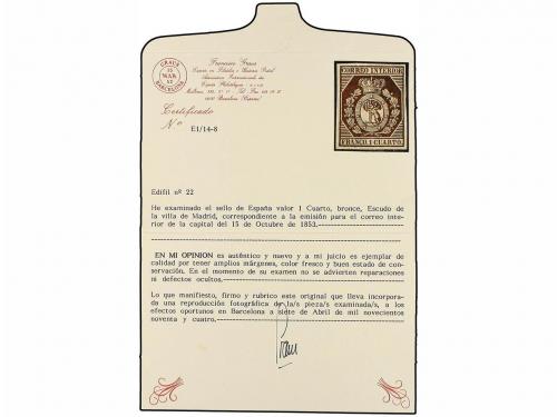 * ESPAÑA. Ed. 22. 1 cuarto bronce. Márgenes y color excepcio