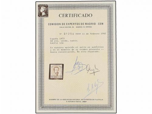 ** ESPAÑA. Ed. 126. 50 cts. verde. PIEZA DE LUJO. Cert. CEM.